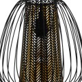 Zbliżenie klosza lampy CURASAO ukazuje pionowe czarne pasy tekstylne, złotą powierzchnię wewnętrzną oraz widoczną oprawkę na żarówkę E27.