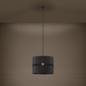 Lampa wisząca PARAGUAIO tkanina szkło czarny E27