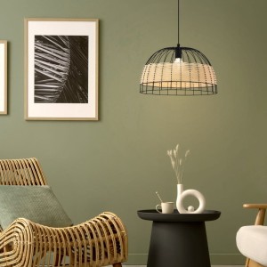 Lampa wisząca ANWICK metal rattan czarny naturalny E27
