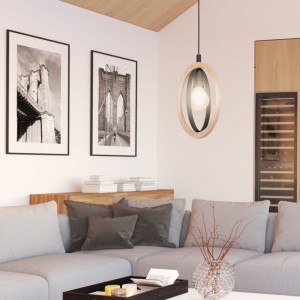 Lampa wisząca BASILDON drewno metal brązowy czarny E27