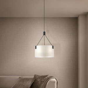 Lampa wisząca TORTOLA tkanina biały czarny E27