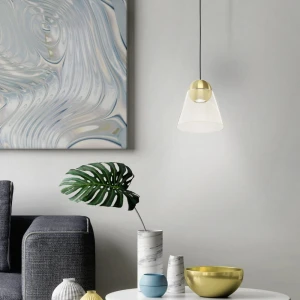 Lampa wisząca CERASELLA szklana transparentny mosiądz szczotkowany GU10