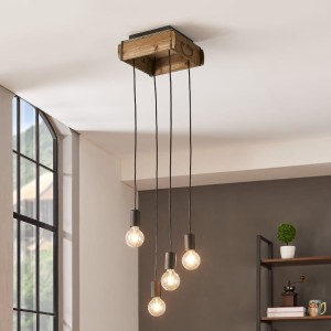 Lampa wisząca WOOTTON drewniana brązowy czarny E27