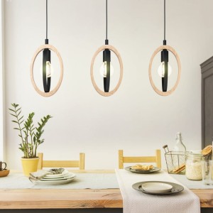 Lampa wisząca BASILDON drewno metal brązowy czarny E27