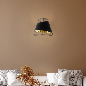 Lampa wisząca AUSTELL metal tkanina czarny złoty E27