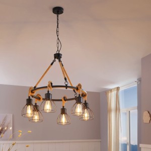 Lampa wisząca RAMPSIDE metalowa konopne liny czarny E27