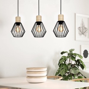 Lampa wisząca PALMORLA metal drewno czarny brązowy E27