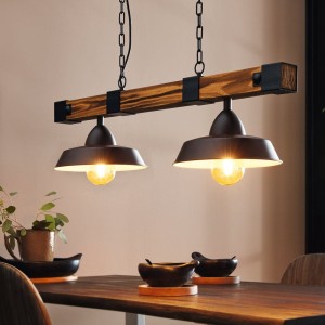 Lampa wisząca OLDBURY drewno metal brązowy rustykalny czarny E27