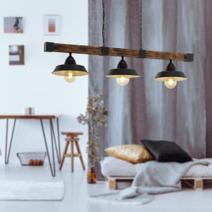 Lampa wisząca OLDBURY drewno metal brązowy rustykalny czarny E27