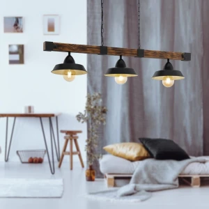 Lampa wisząca OLDBURY drewno metal brązowy rustykalny czarny E27