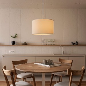 Lampa wisząca PASTERI tkanina biały nikiel mat E27