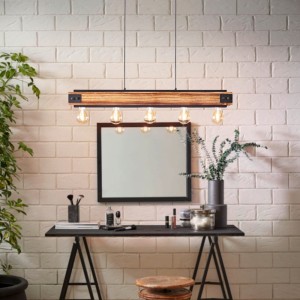 Lampa wisząca LAYHAM drewniana brązowy czarny E27