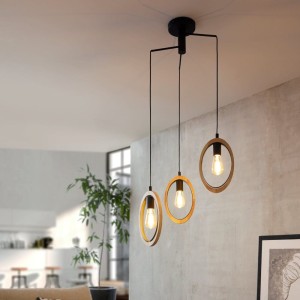 Lampa wisząca BASILDON drewno metal brązowy czarny E27