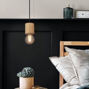 Lampa wisząca TURIALDO drewniana brązowy czarny E27