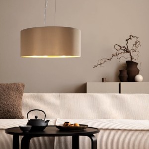 Lampa wisząca MASERLO tkanina popielaty złoty E27