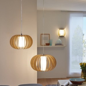 Lampa wisząca STELLATO 1 drewno szkło klon biały E27
