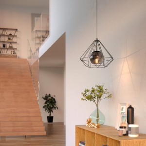 Lampa wisząca VERNHAM metal szkło czarny-transparentny E27