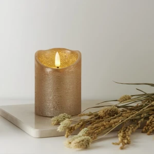 Świeca LED woskowa FLAMME RUSTIC Złota 10cm na baterie