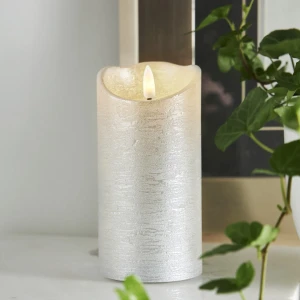 Świeca LED woskowa FLAMME RUSTIC Srebrna 15cm na baterie