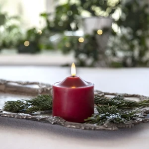 Świeca LED woskowa filarowa FLAMME TOP Czerwona 9,5cm na baterie