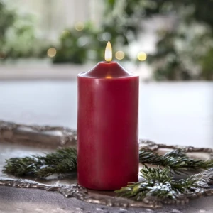 Świeca LED woskowa filarowa FLAMME TOP Czerwona 17cm na baterie