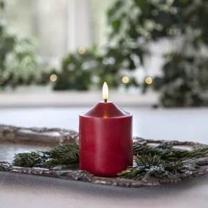Świeca LED woskowa filarowa FLAMME TOP Czerwona 12cm na baterie