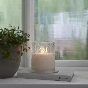 Świeca LED szklana woskowa FLAMME ROMB 12,5cm na baterie