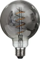 Dekoracyjna żarówka LED filament G125 z przydymionym szkłem i spiralnym włóknem LED w stanie wyłączonym. Widoczna konstrukcja retro z gwintem E27 przeznaczona do dekoracyjnych lamp i opraw.