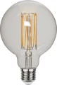 Żarówka LED E27 G95 wyłączona, widoczny złoty filament w szklanym kloszu, trzonek E27.