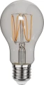 Żarówka LED E27 z transparentnym kloszem i widocznym filamentem w kształcie pętli, dekoracyjne źródło światła o ciepłej barwie do lamp ozdobnych.
