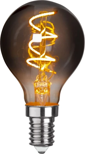 Żarówka LED E14 z przydymionym szkłem i spiralnym filamentem, ciepła bursztynowa barwa światła