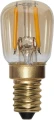 Dekoracyjna żarówka LED filament z przyciemnianą szklaną bańką, widocznymi filamentami i gwintem E14 na jasnym tle.
