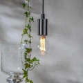Wisząca lampa z żarówką LED filament E27 o ciepłej barwie światła, chromowana oprawa i dekoracyjne pnącze w tle.