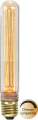 Żarówka LED filament E27 w kształcie tuby z przezroczystym szkłem, emitująca ciepłe światło, kompatybilna ze ściemniaczem.