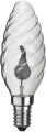 Żarówka LED E14 płomyk wyłączona, skręcany przezroczysty klosz z widocznym elementem imitującym płomień, dekoracyjna forma świecy.