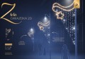 Infografika dekoracji latarniowej LED Złota Gwiazdka 2D – ozdoba o wymiarach 1,9 m x 1 m, 200 punktów LED, moc 21 W, aluminiowa konstrukcja z efektem padającego śniegu i systemem szybkiego montażu.