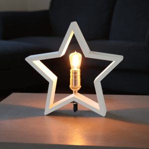 Gwiazda drewniana stołowa biała LYSEKIL 30cm wymienne żarówki LED E14