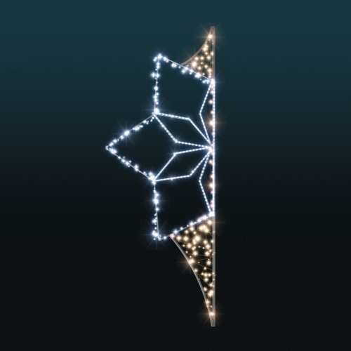 Dekoracja latarniowa Zimowa Gwiazdka, kompozycja ciepłego i zimnego światła LED z efektem błysku w niektórych diodach.