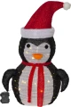 Pingwin LED jako dekoracja świąteczna na białym tle. Widoczna czerwona czapka, szalik oraz subtelne punkty ciepłego światła rozmieszczone wewnątrz postaci.