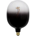 Żarówka LED E27 typu globe z przydymionym szkłem i dekoracyjnym filamentem spiralnym, czarny gradient, ujęcie produktowe na białym tle.