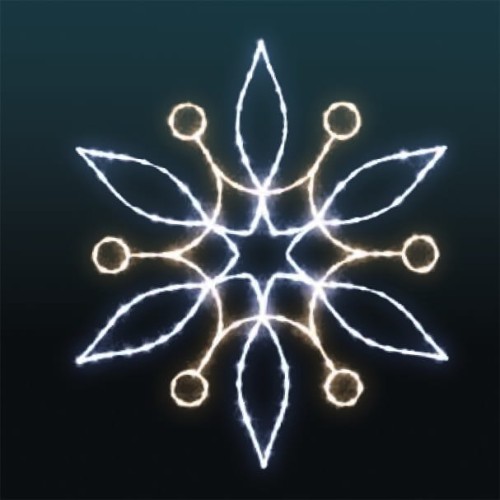 Dekoracja latarniowa LED w kształcie ośmioramiennej śnieżynki o średnicy 80 cm, emitująca światło w ciepłej i zimnej barwie.