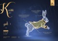 Dekoracja wielkanocna LED królik 2D w skoku – iluminacja świetlna zająca wielkanocnego wykonana z kilkuset punktów LED, dekoracja do parków, rynków i przestrzeni miejskich, wysokość 1,4 m, szerokość 1,9 m, model ID 117902.