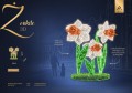 Kwiaty LED dekoracyjny fotopunkt w formie narcyzów 3D z podświetlanymi płatkami w białej i pomarańczowej kolorystyce, instalacja parkowa do zdjęć w przestrzeni miejskiej, przyciągająca uwagę światłem i elegancką formą. ID 126643.