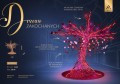 Infografika dekoracji „Drzewo Zakochanych” 3D LED – różowe drzewo z sercami, metalowa konstrukcja, dwustronne liniowe LED NEON, wysokość ok. 4,6 m, szerokość 4 m, 10 440 punktów LED, moc 380 W, dekoracja eventowa AMLED