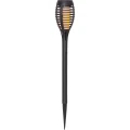Pojedyncza solarna lampa ogrodowa LED z ciepłym światłem i nowoczesną czarną obudową do oświetlenia ścieżek i ogrodu.