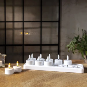 Zestaw 12x świeca LED Tealight FLAMME CHARGE akumulatorowe ze stacją ładowania