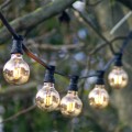 45598.jpgGirlanda świetlna z dekoracyjnymi żarówkami LED w bursztynowym szkle z serii PLAIN AMBER G80 0,75W. Żarówki emitują ciepłe światło i zawieszone są na czarnym przewodzie – tworząc elegancki efekt w ogrodowej przestrzeni.