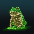 Dekoracja świetlna LED w formie żaby na ciemnym tle, nowoczesny fotopunkt z liniowym konturem i gęstymi punktami świetlnymi tworzącymi efekt skrzącego światła, przeznaczony do parków i instalacji plenerowych.