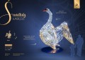 Świetlisty łabędź LED dekoracyjny fotopunkt z podświetlaną sylwetką ptaka, instalacja parkowa do zdjęć ustawiona w przestrzeni miejskiej, przyciągająca uwagę eleganckim światłem i zimową, luksusową formą kompozycji. ID 113442.