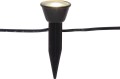 Solarna lampa LED z czarną obudową, wbijanym szpikulcem i przewodem.